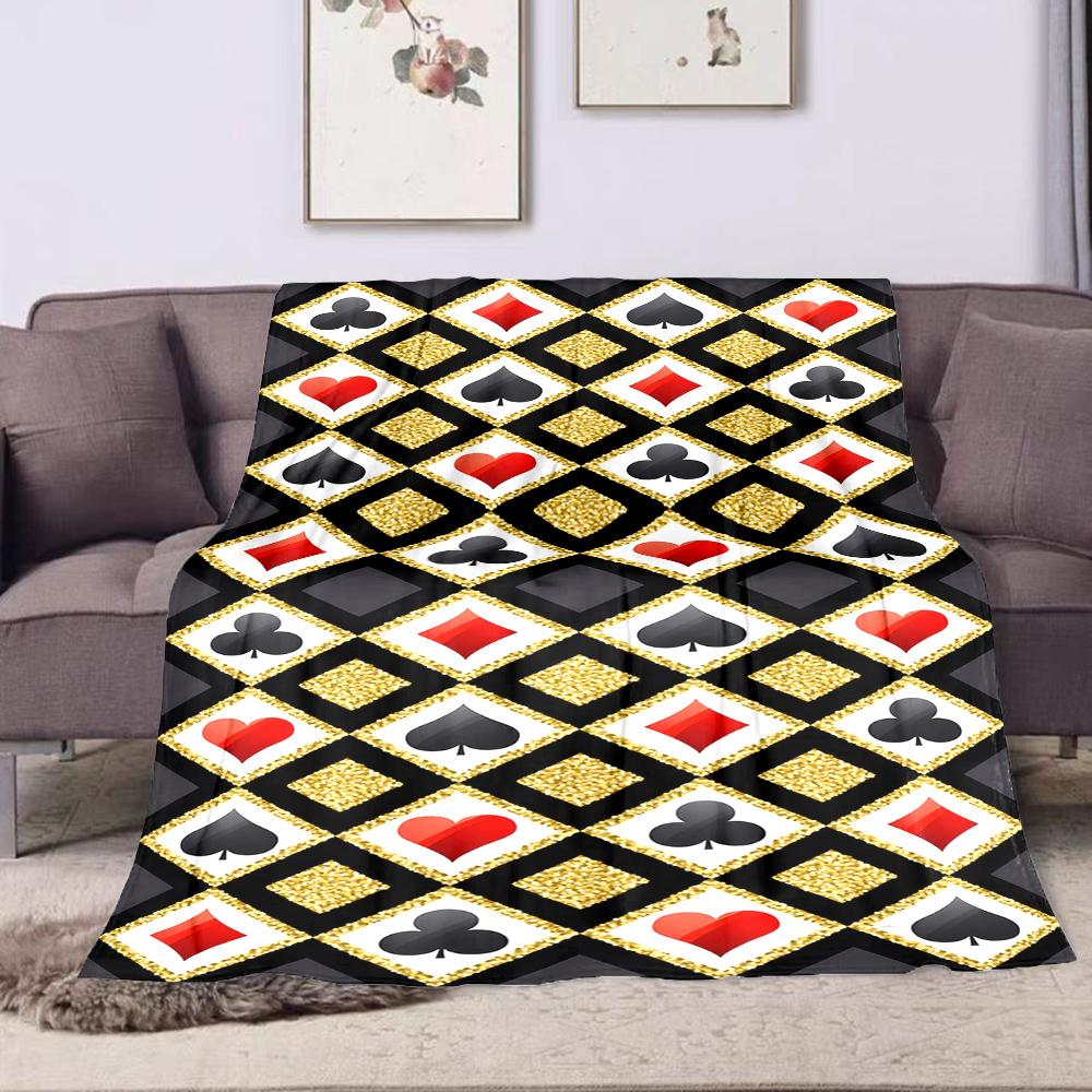 "Playing Card Suits Pattern Blanket" Patterned Flannel Blanket Perfect for the Bedroom Living Room, Sofa, or a Little Nap