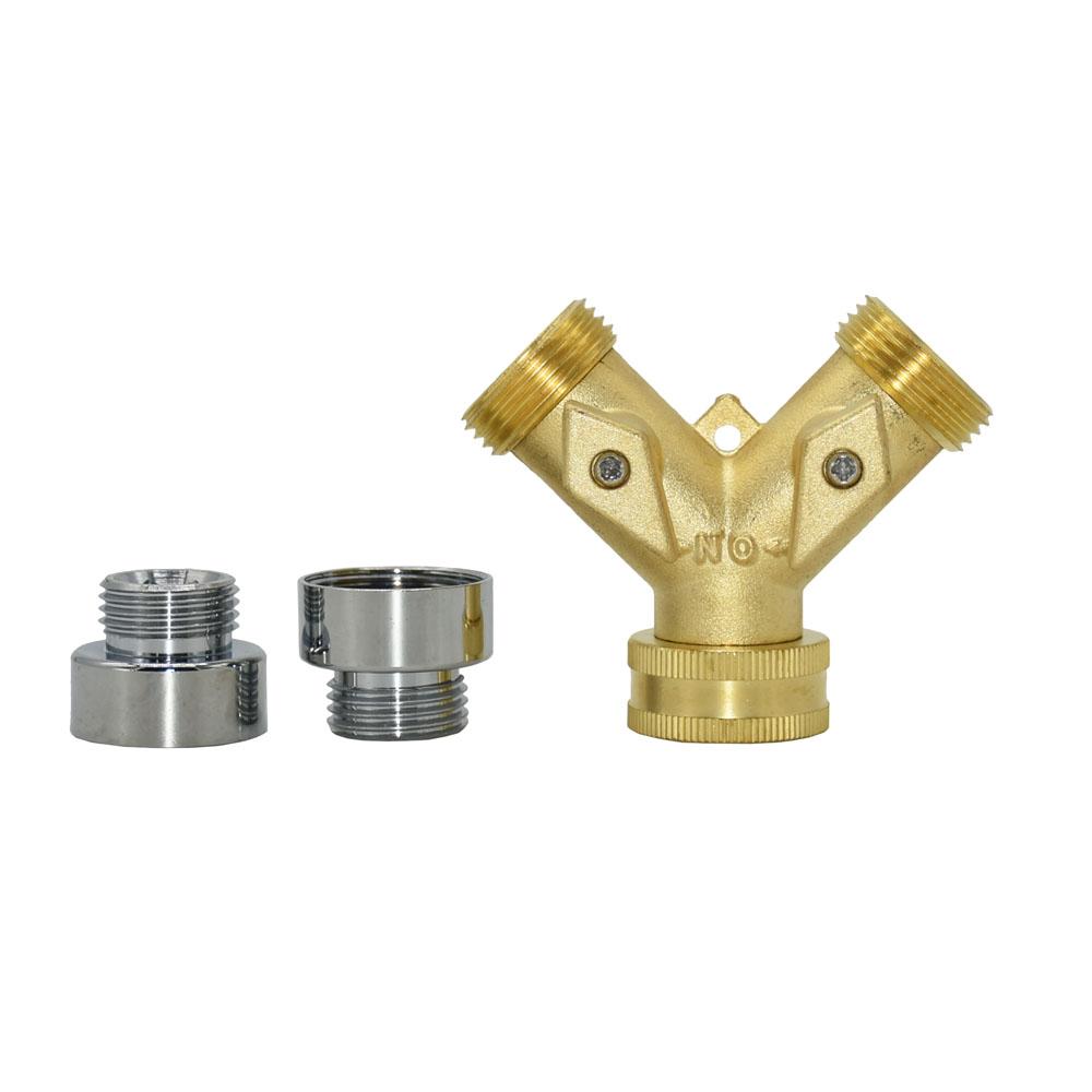 Brass 2-Way Garden Tap 3/4 Female To 1/2 3/4 Y Irrigation Valve Water Splitter Quick Connector Garden 1 Set