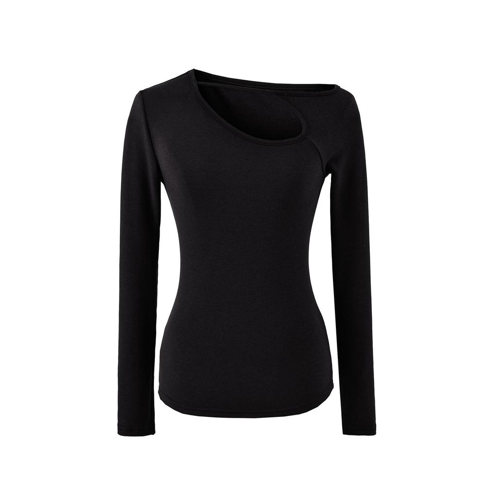 Women's Designer Long-Sleeve Hollow Top: Niche Autumn/Winter, Plush, Slimming, Hot Girl Style, Base T-Shirt