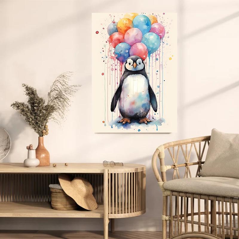 Cute Funny Retro Animal Penguin Couple Animal Art Poster Canvas Painting Wall Prints Picture for Living Room Home Decor