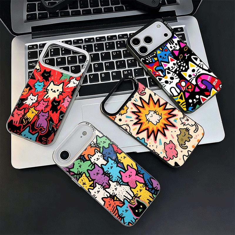 Cartoon Cute Cats Theme Shockproof Phone Case for iPhone 17 Air 16 16E 15 Pro Max 14 Plus 13 Mini 12 Back Cover Anti Fall Fundas