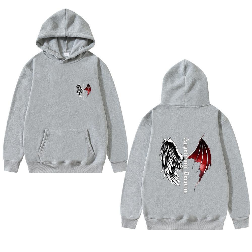 Winter Dark Punk Style Wings Pattern Printed Hoodies Fashionable Casual Sports Long Sleeved Men's and Women's Unisex Hooded Sweatshirts