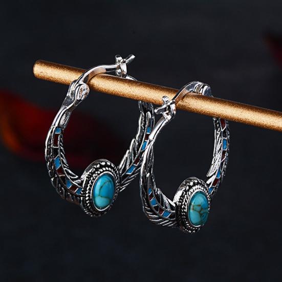 Bohemian Women Faux Turquoise Eagle Feather Carved Huggie Earrings Jewelry Decor