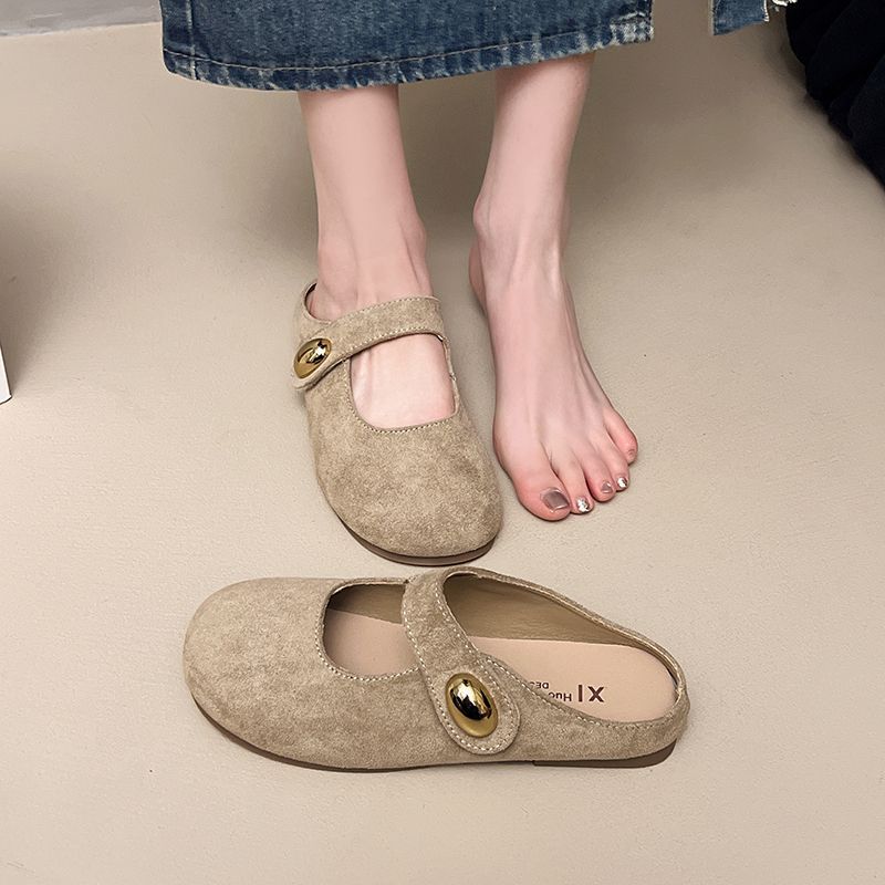 French flat-soled Mary Jane shoes women's summer outer wear bag head 2025 new one-pedal comfortable soft-soled lightweight cool slippers