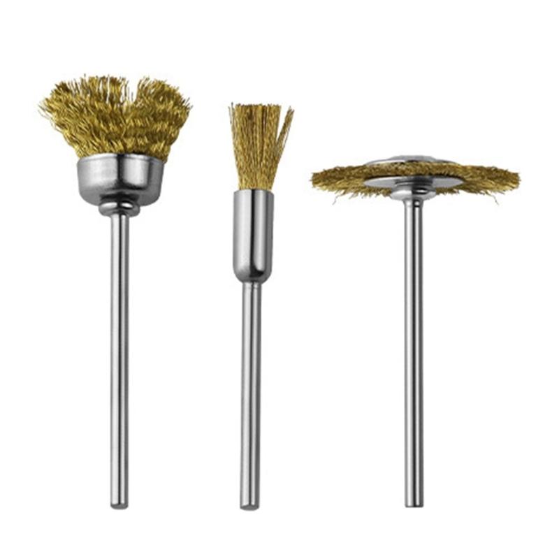 

Practical Mini Wire Brush Kit 2.35mm Shank 3 Shapes For Removing Burrs Corrosion On Various Materials 1