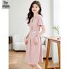 Women's Elegant Solid Short Sleeve Belted Midi Dress