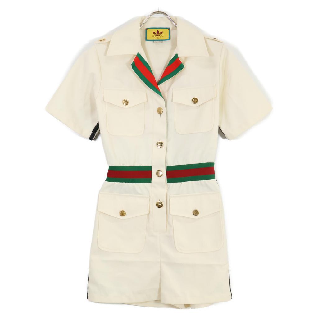 Gucci Xadidas Adidas [Domestic Regular] 703000 ZAI22 Short Jumpsuit GGxTrefoil Shelly Line Short Jumpsuit/ Overall All-in-one 38 IvoryUsed
