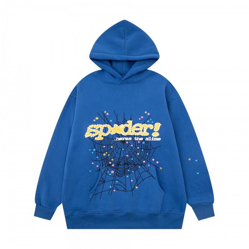 Mens Oversized Hooded Sweatshirt With Spiderweb Foam Print Cotton Fleece-Lined