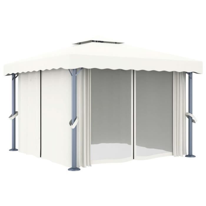 VidaXL Tonnelle avec rideau 3x3 m Blanc crème Aluminium