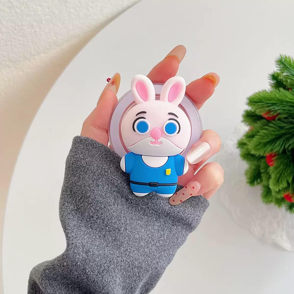 Magnetic Heart Stand: Korean Style Phone Holder with Police Bunny Design