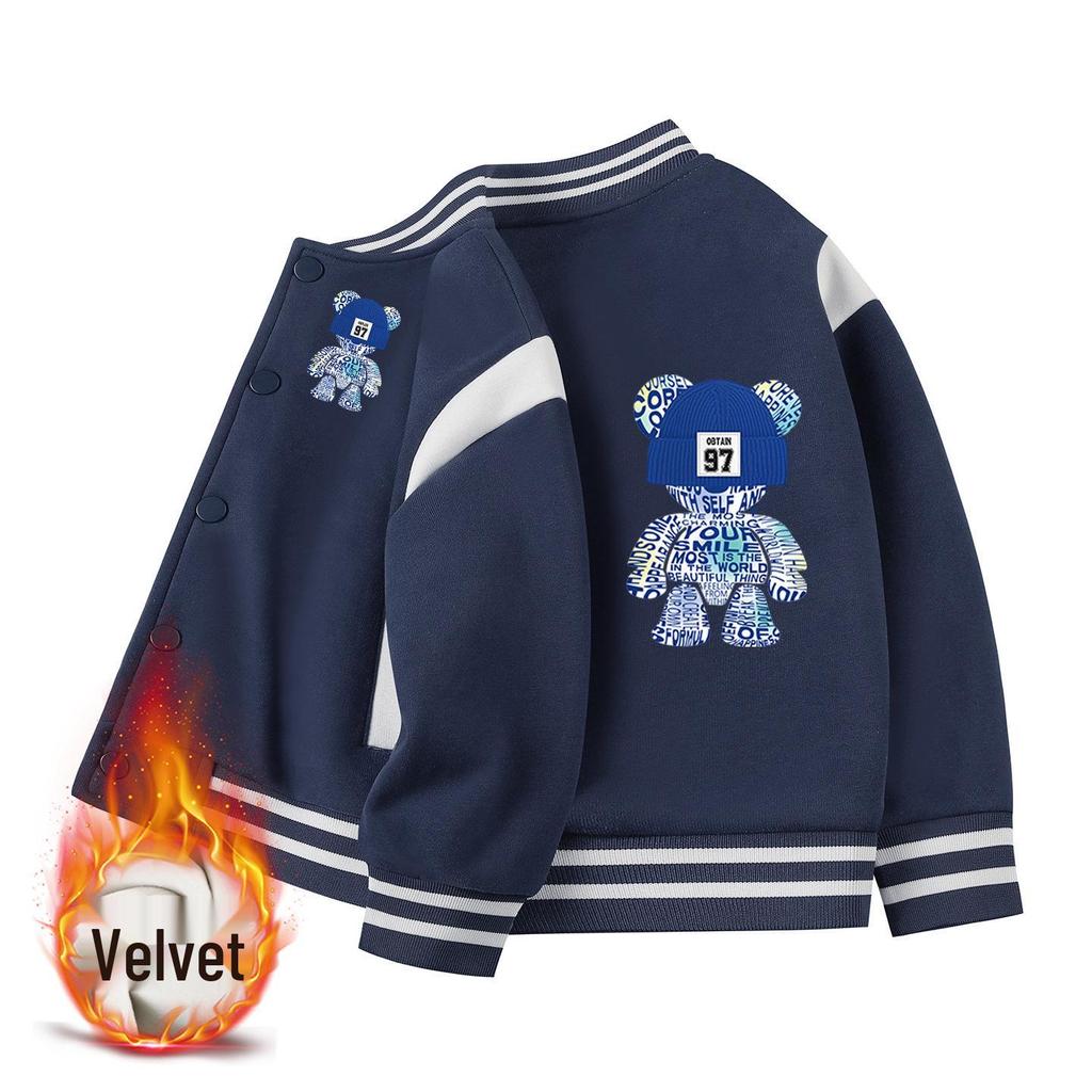 Boys' Autumn/Winter Velvet-Enhanced Baseball Jacket (2026 New Style)