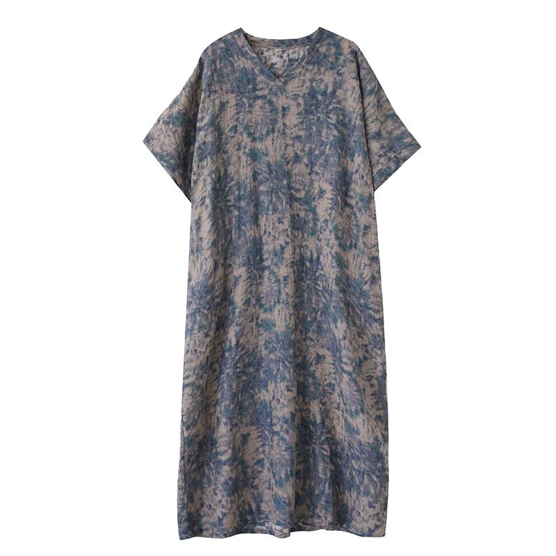 Short Sleeve Plus Size Cotton Vintage Floral New In Dresses for Women Casual Loose Maxi Long Summer Dress