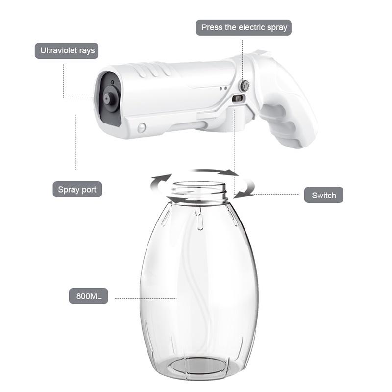 800ML USB Wireless Electric Spray Guns Atomization Disinfection Guns 1200Mah Rechargeable Alcohol Handheld Cleaning Tools White
