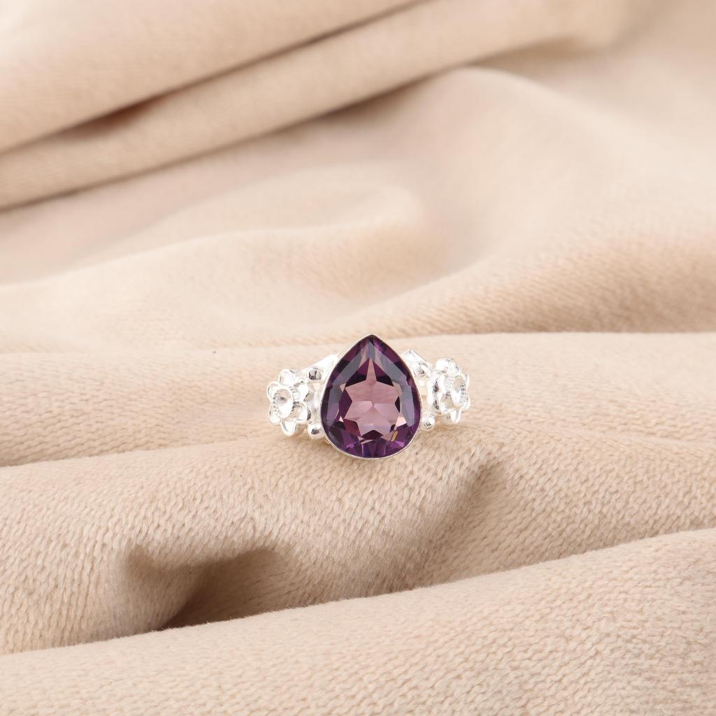Amethyst Ring, Handmade Gemstone Ring, 925 Solid Sterling Silver Ring Boho Jewelry, For Engagement Gift