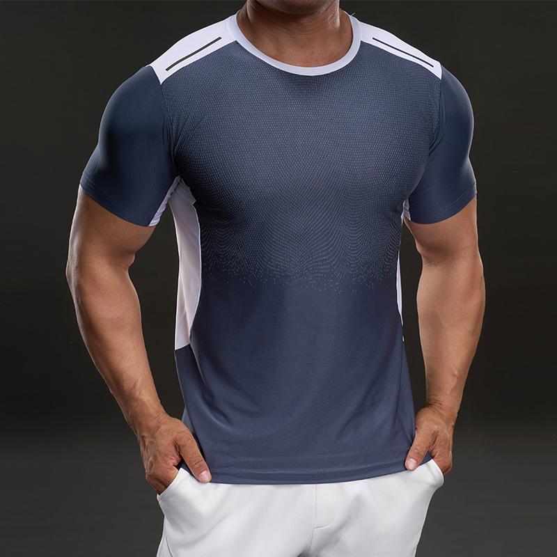 Sports and Fitness Casual Round Neck Short-sleeved T-shirt Fashionable Slim Elastic Contrasting Color Outdoor T-shirt