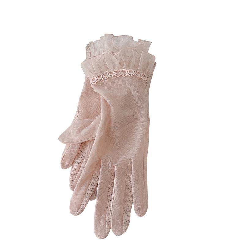 Sun Gloves Ladies Non Slip Ice Silk Summer Touch Screen Breathable Outdoor Cycling Driving Lace Thin and Simple.