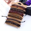 Men's Vintage Style Charm Multilayer Weaved Leather Adjustable Knot Wax Cord Bangles with Natural Stone Made In China Party