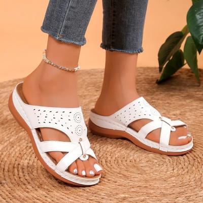 2024 Hot Sale Shoes Female Open Toe Women Slippers Summer Rome Hollow Solid Outdoor Casual Beach Wedge Heel Large Size Slippers