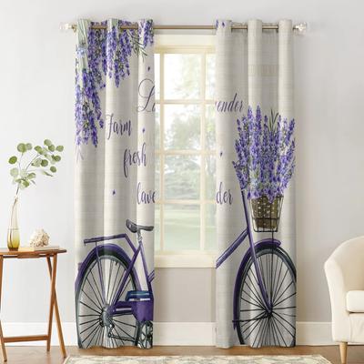 Pastoral Style Lavender Bicycle Window Curtain Home Decor Curtains for Living Room Bedroom Kitchen Door Curtain