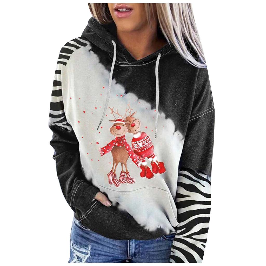 Women's Fashion Casual  Christmas Print Round Neck Sweater Loose Sports Top Pullover