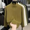 Men's Plus Size Trendy Autumn/Winter Long Sleeve Semi-High Neck Velvet T-Shirt - New 2025 Style for Middle-Aged and Young Adults