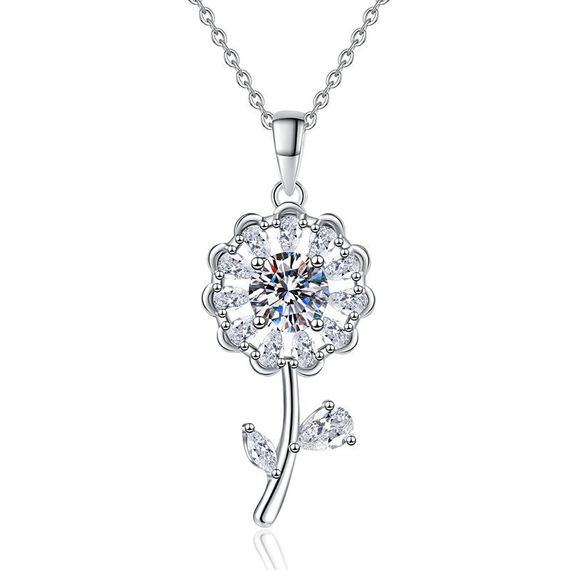 GRA Certified S925 Sterling Silver Necklace Pendant Sweater Chain with Sunflower Pendant and 1CT Moissanite Necklace for Women.