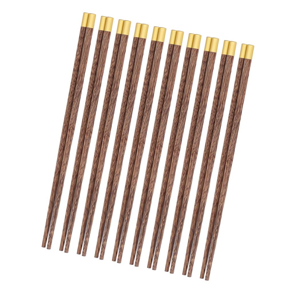 10 Pairs Reusable Chopsticks Chinese Wenge Wood Noodle Chopstick Set for Cooking Frying Hot Pot 25cm