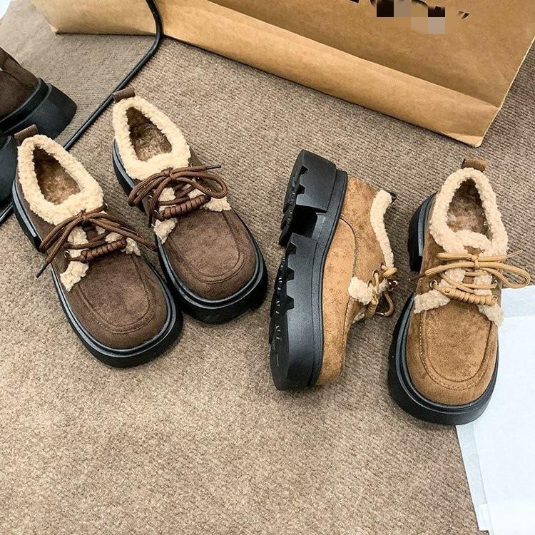 Retro Velvet Birkenstocks Winter New Small Thick-soled Heightening Cotton Shoes Lace-up Snow Boots