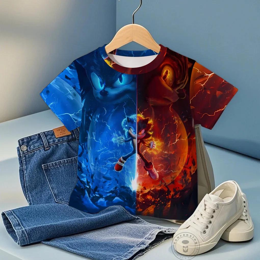 Sonic Kawaii Cotton T Shirt Kids Printed T-Shirt Top Street Fashion Graphic Tshirts For Boys/Girls Breathable Casual Tees