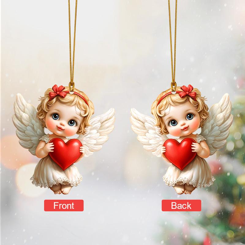 2D Flat Angel Wings Acrylic Ornaments with Golden Rope, Realistic Angle Pendant, Charm Rearview Mirror Hanging Decor,Prety Gifts for Family Friends