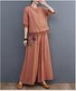 Stylish Summer Two-Piece Suit: Embroidered Cotton-Linen Top with Wide-Leg Pants for Middle-Aged Women