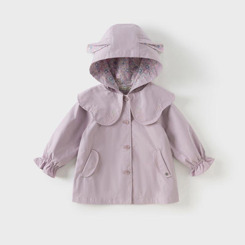 David Bella Kidsren s Mid-Length Windbreaker 2026 New Hooded Jacket for Girls Baby Girl Spring Cartoon Top Gray Purple [Ready Stock] 140