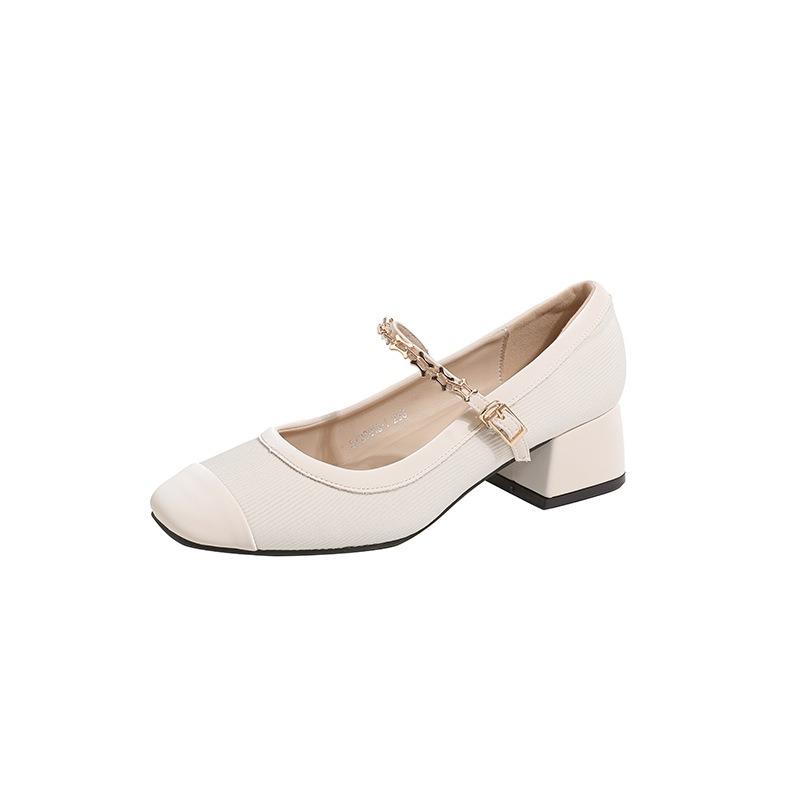 Spring and summer new one-word buckle strap single shoes women's square head light mouth thick heel Mary Jane shoes children
