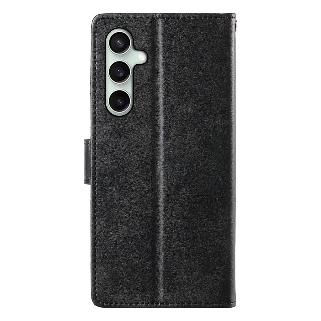 For Samsung Galaxy S24 FE Case Stand Wallet Calf Texture PU Leather Flip Phone Cover with Wrist Strap