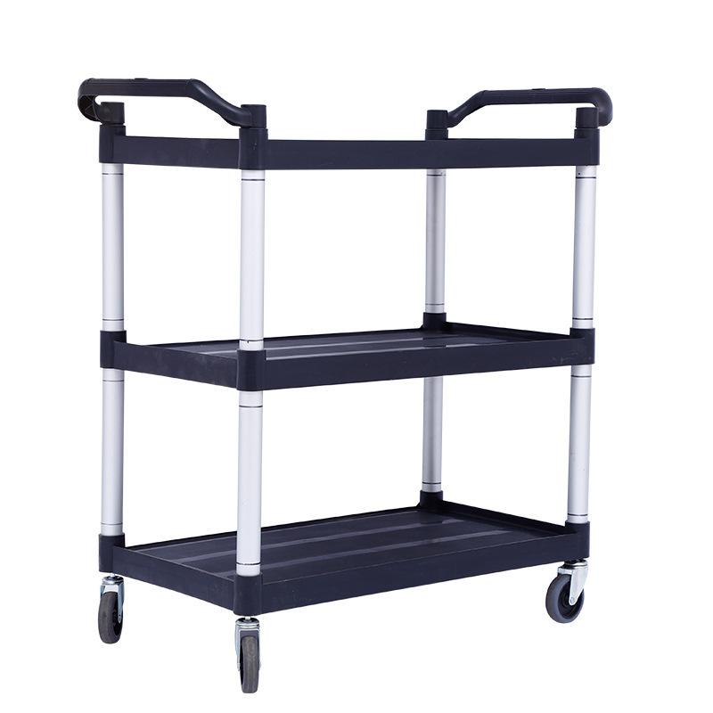 Three Layer Large Capacity Service Cart for Restaurants Hotels Mobile Push Cart Four Wheel Food Trolley Easy Transport Trolley