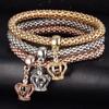 3 Pcs/Set Crystal Owl Crown Charm Bracelets&Bangles 3 Color Rose Gold Color Elephant Anchor Pendants