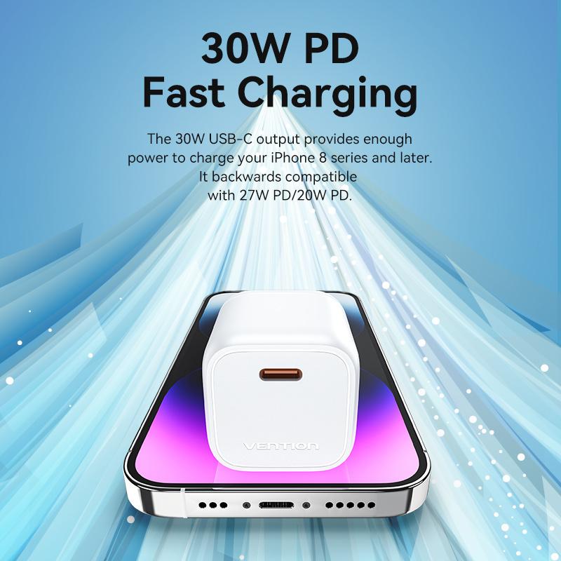 Vention 30W GaN Charger for iPhone 14 13 12 Pro Max USB Type C Charger for iPad Pro Xiaomi Huawei Samsung Fast Phone PD Charger