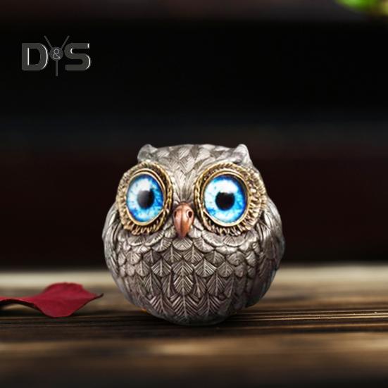 2ks miniaturní figurky sovy Ručně vyrobené socha sova socha zvířete Drobná plastika sovy z pryskyřice Stolní ozdoba pro dekoraci domácí police