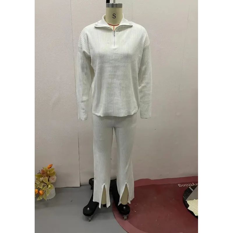 New European and American Solid Fashion Lapel Slim fit Loose Base Knit Set Women Knitted Set