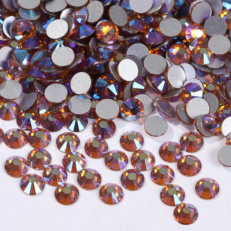 Color Ab Crystal Glass Flat Bottom Drill Round Nail Drill Diy Colorful Nail Jewelry