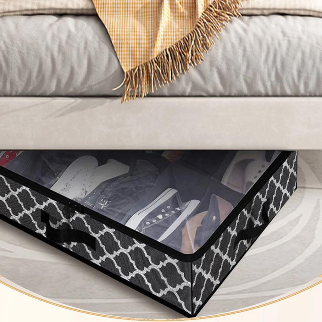 1pc- Non-woven Bed Bottom Storage Box Foldable Shoes Dust Storage Box with Cover Visual Finishing Storage Box