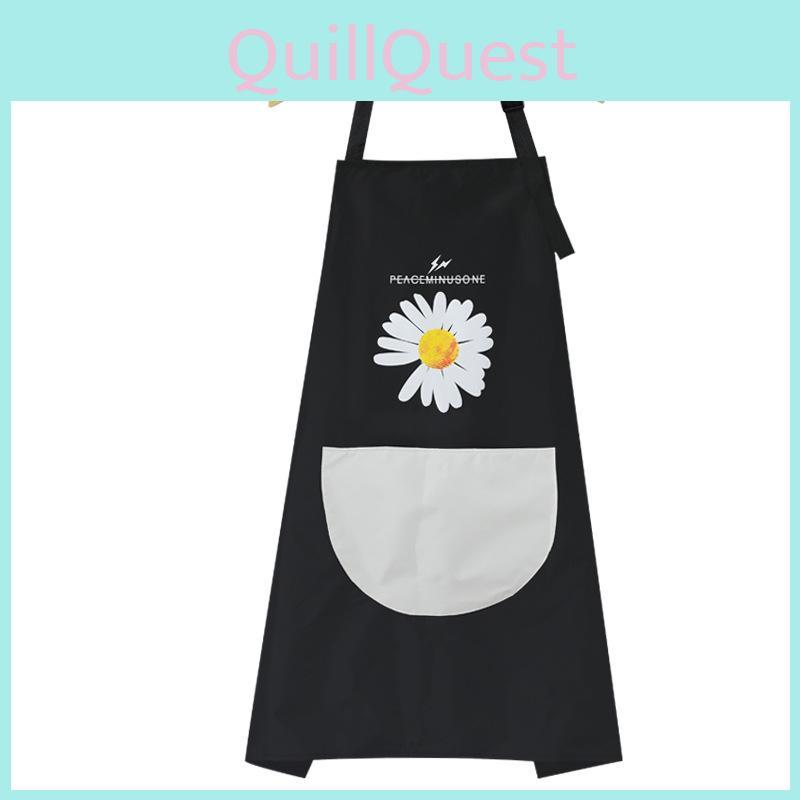 Chic Daisy Print Polyester Apron For Home Kitchen Use With Wipeable Feature For Family
