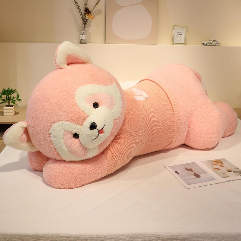 Large sweater cute raccoon throw pillow plush toy doll lying down raccoon doll girl soothing doll