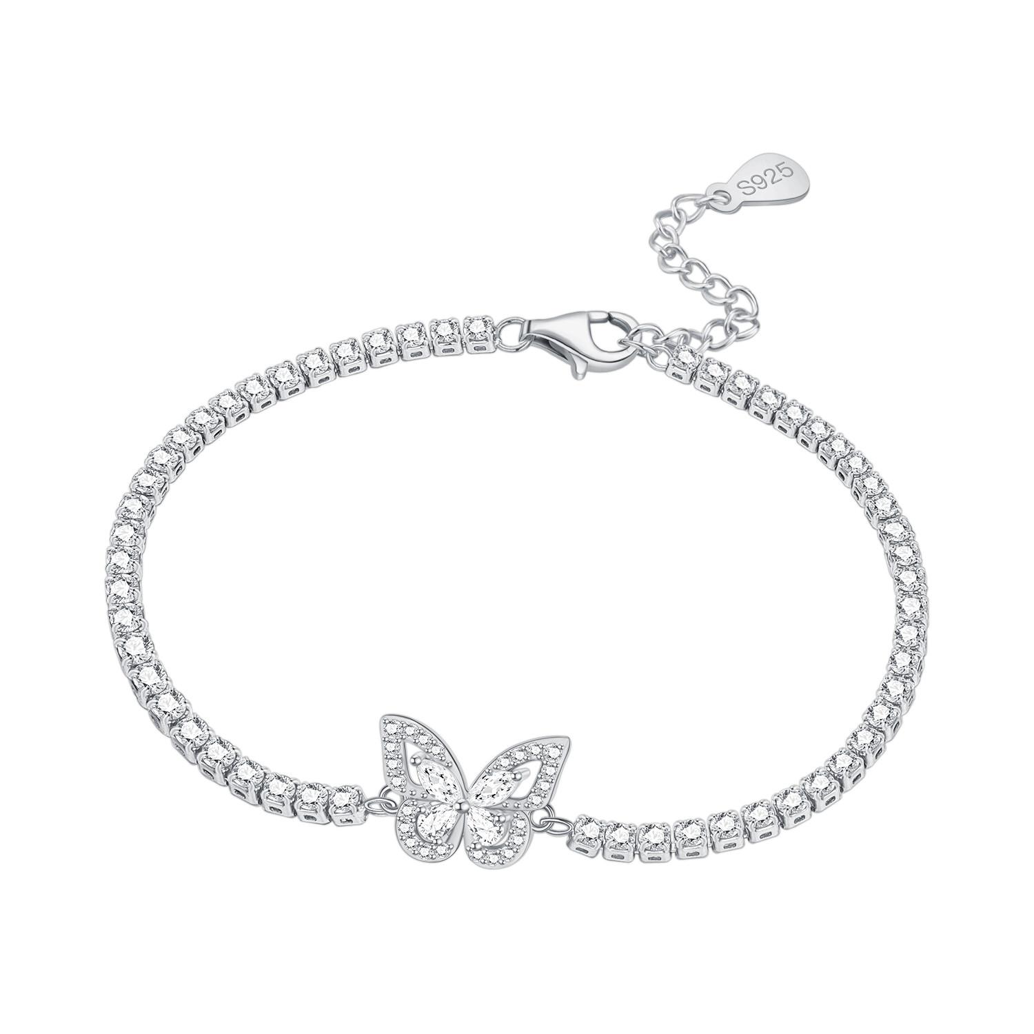 New 925 Silver Sparkling Butterfly Bracelet Chain Link Women Bracelet Jewelry Party Trendy Anniversary Gifts