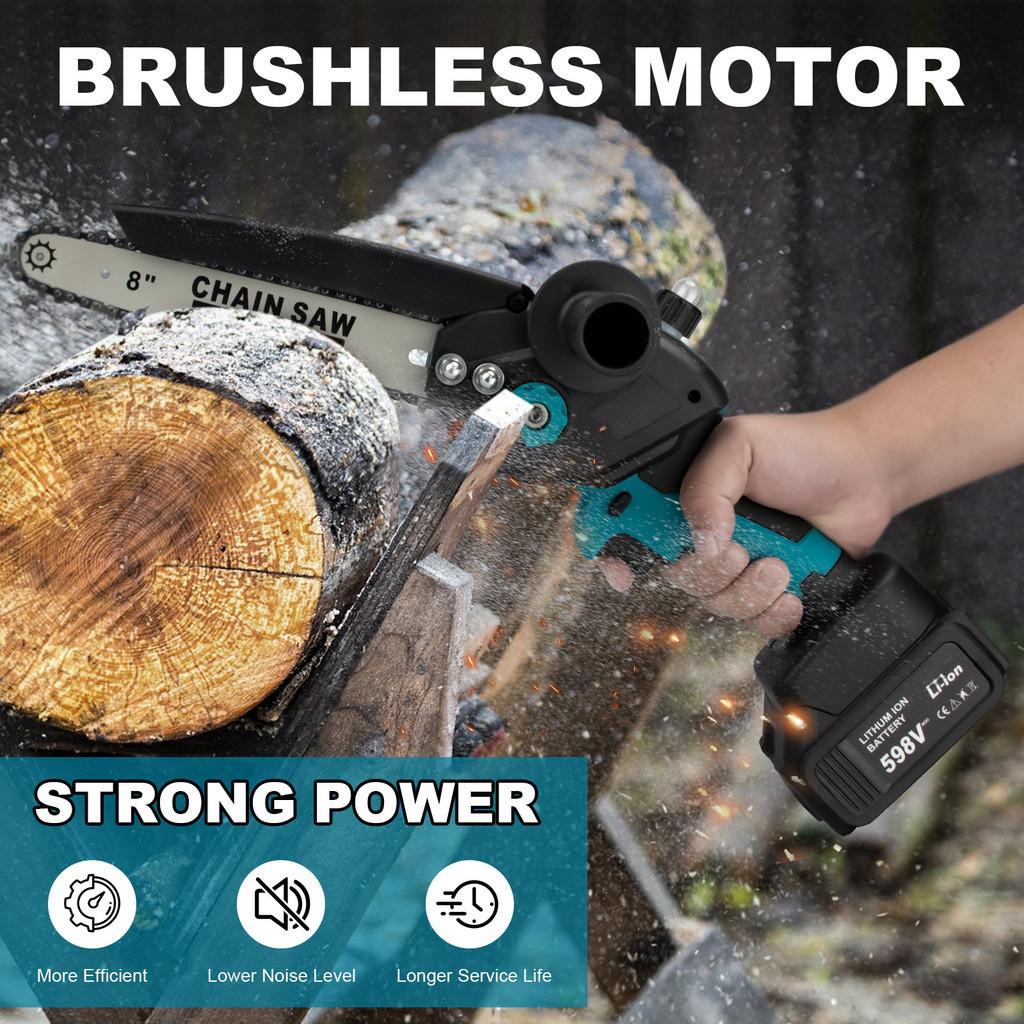 1500W-1999W 8 Inch Brushless Electric Chain Saw with Oil Can Cordless Handheld Pruning Chainsaw Portable Woodworking Cutting Power Tools