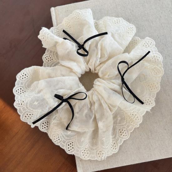 Hair Tie Embroidery Lace Fabric Bowknot Decor Hair Scrunchie High Elasticity No Damage