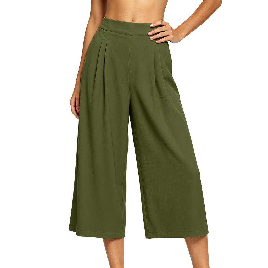 Women's High Waist Pleated Wide Leg Pants Loose Fit Casual Trousers
