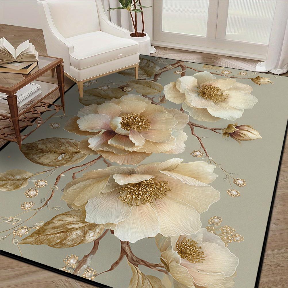 3D Floral Printing Carpet Luxurious Decoration Living Room Sofa Area Rugs for Bedroom Cloakroom Washable Soft Non-slip Floor Mat