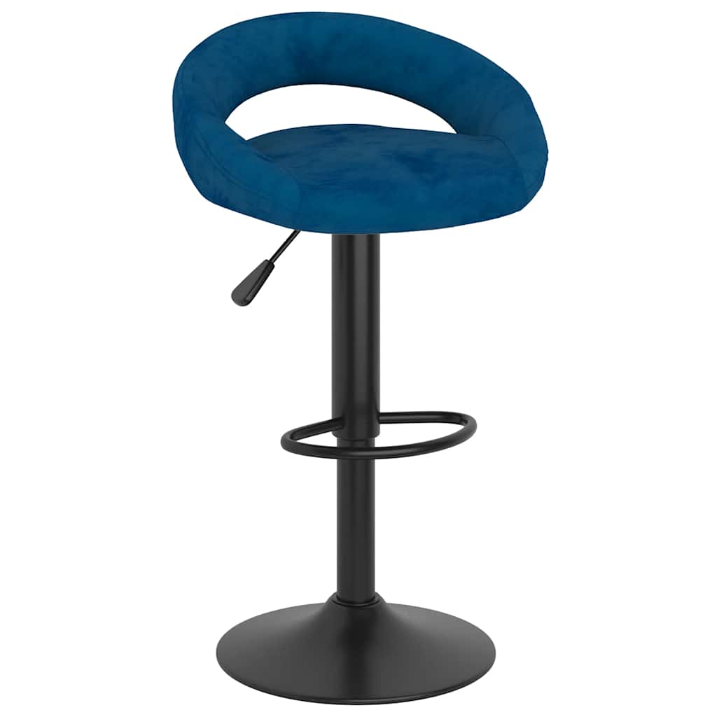 Bar Stool Set of 2 Blue Velvet
