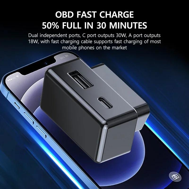 Car OBD Adapter for Tesla Model Y Juniper Model 3 Highland 2025 Hidden USB Type-C Interface Extender 48W Splitter Car Accessory